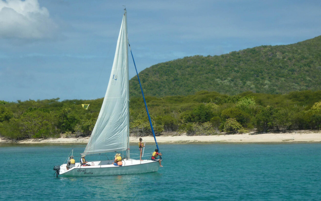 A group of people sailing on a boat.